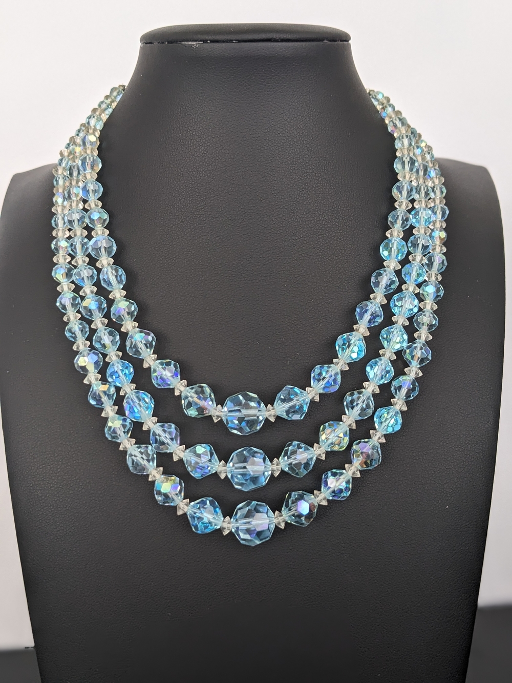 Vintage 1950's Aurora Blue Crystal 3-Strand Necklace